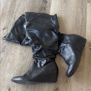 Black Wedge Knee high slouch boots